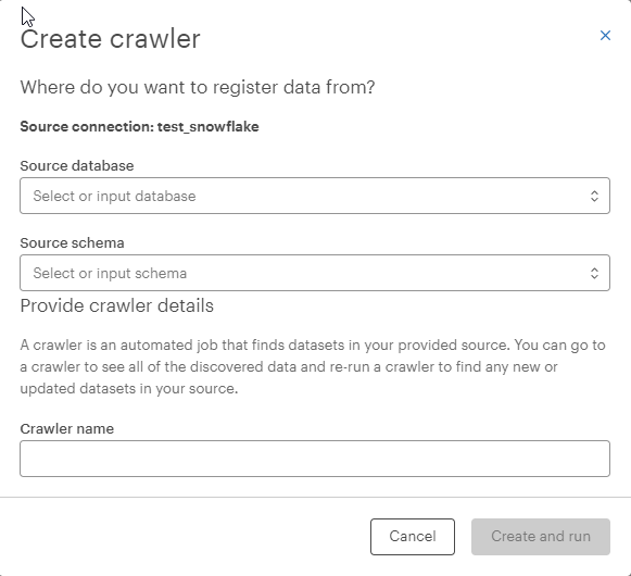 Create crawler modal
