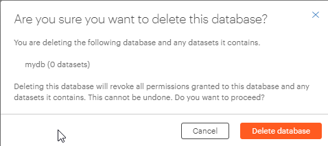 Delete database confirmation dialog