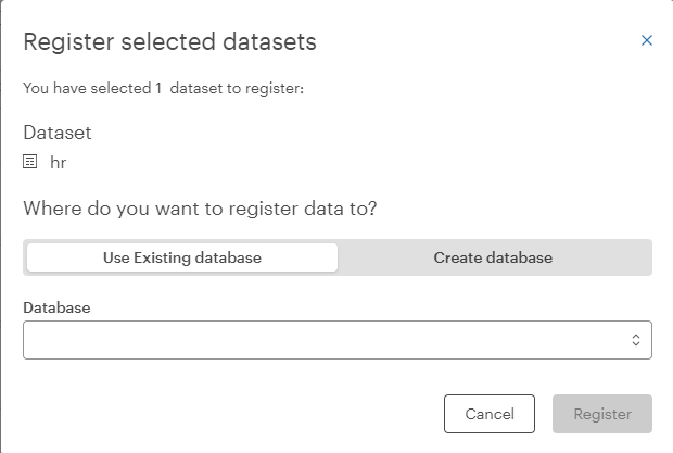 Register selected datasets modal